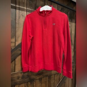 Vineyard Vines Male Bright Red Zip-Up Sweater. Fits like a kids large